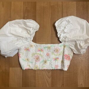 Zara Floral Puff Sleeve Crop Top